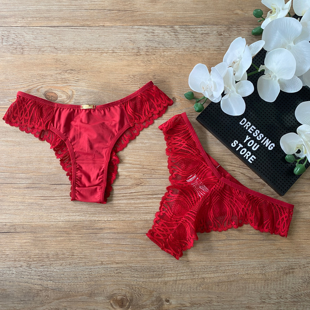 MICROFIBRE/LACE PANTY - RED