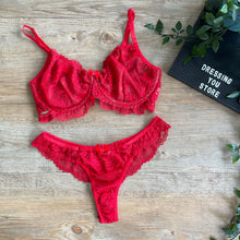 Load image into Gallery viewer, AUREA UNLINED LACE SET - RED (JUST LINGERIE SET BRA + PANTY)
