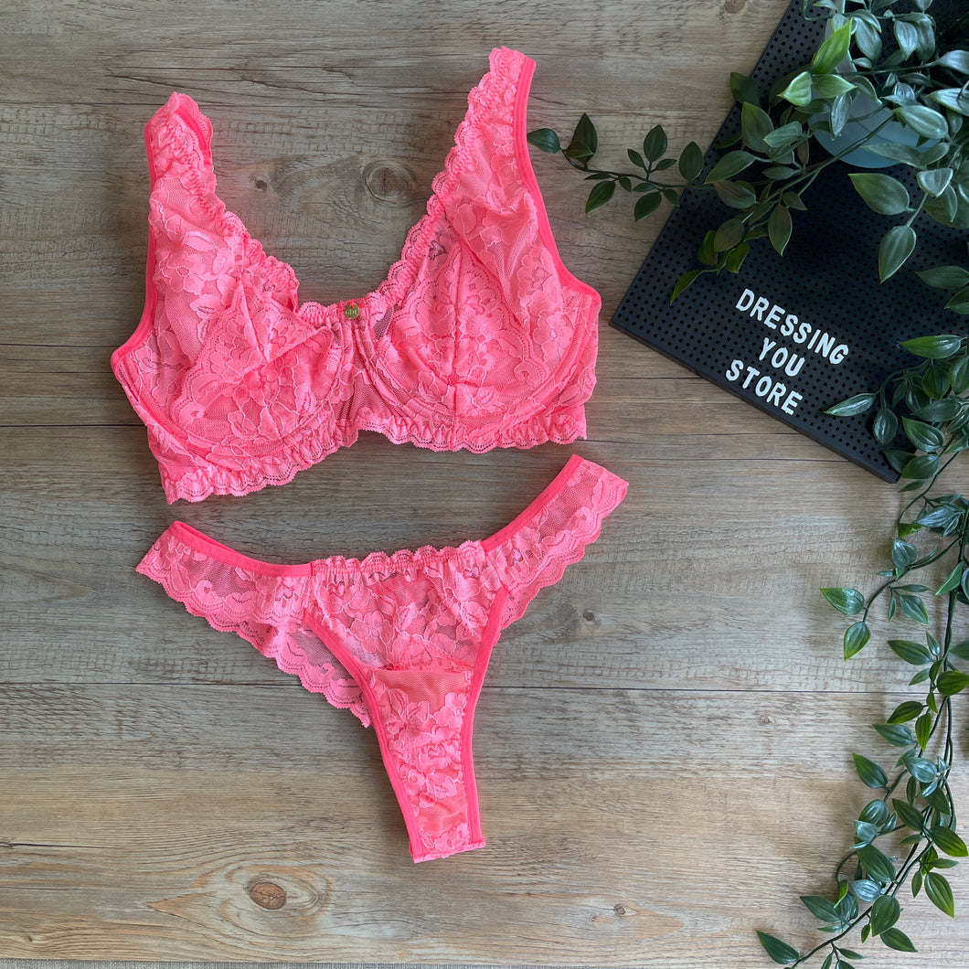 NICK UNLINED LACE SET - PEACH NEON